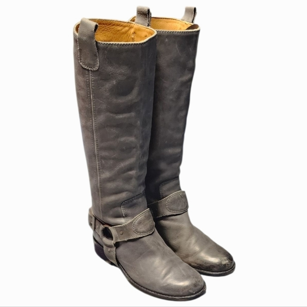 Women Vintage Leather Gray Tall Boots By Saks Fifth Ave Size 37.5EU 7US. ITALY